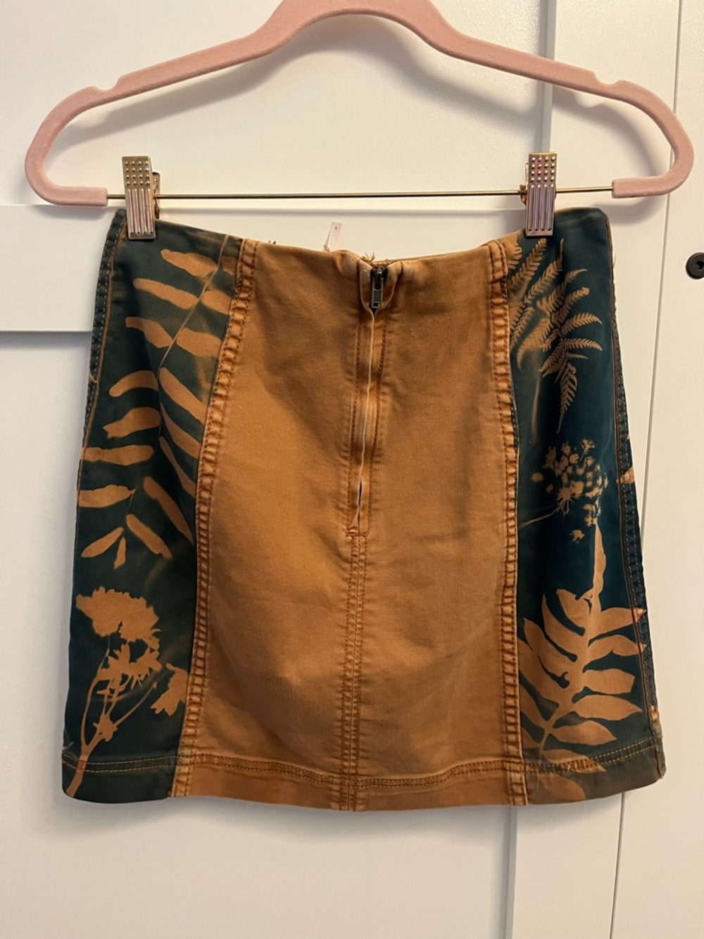 Free People Two-Tone Brown and Dark Blue Printed Mini Skirt - Picture 2 of 3